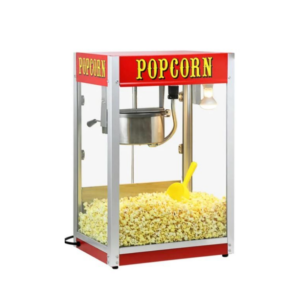 Theater-style popcorn machine with fresh popcorn