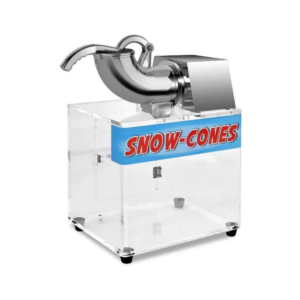 Snow cone machine with a colorful rainbow snow cone