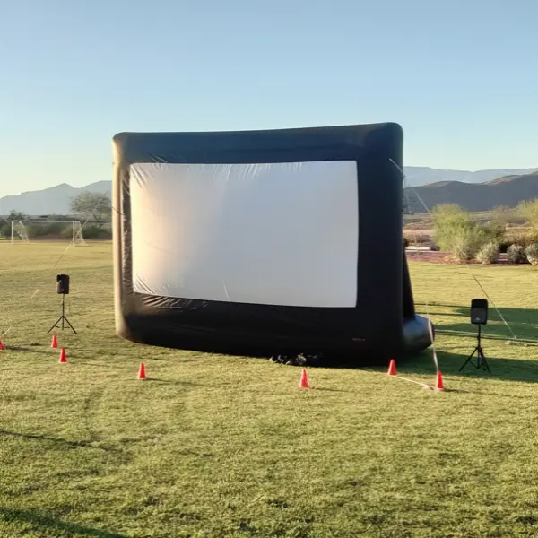 A giant 23-foot inflatable movie screen for the Gold Package, suitable for large audiences.