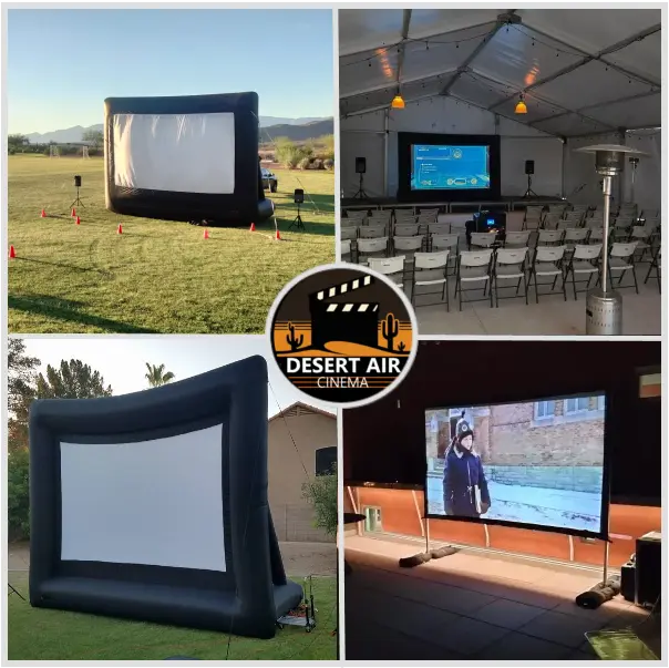 large movie screen setup in a backyards.