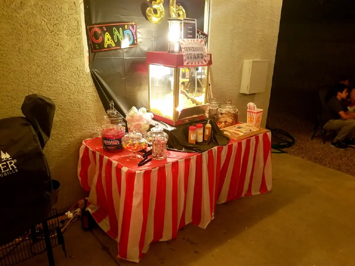 Popcorn machine at an outdoor movie event