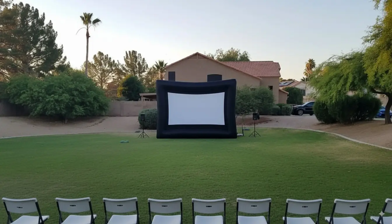 A large 16-foot inflatable movie screen for the Silver Package at an event.
